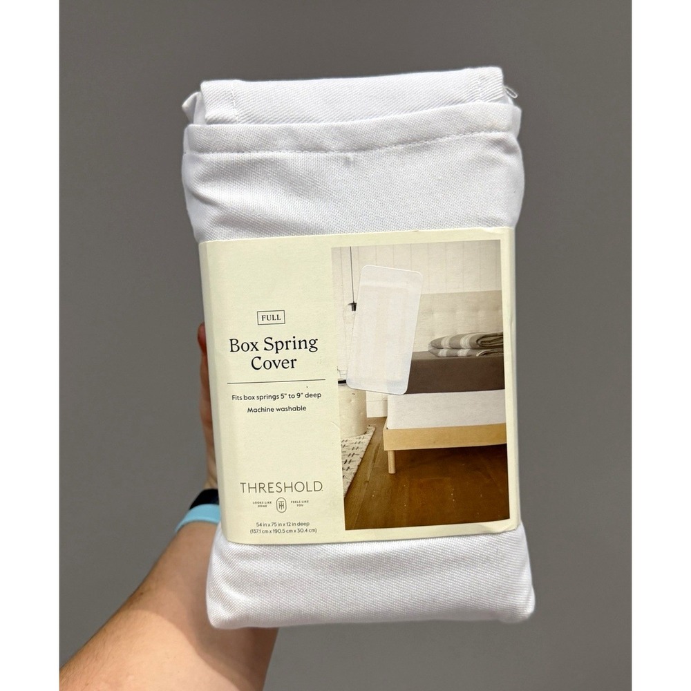 Threshold Full Box Spring Cover White Machine Washable Fits 5"-9" Deep